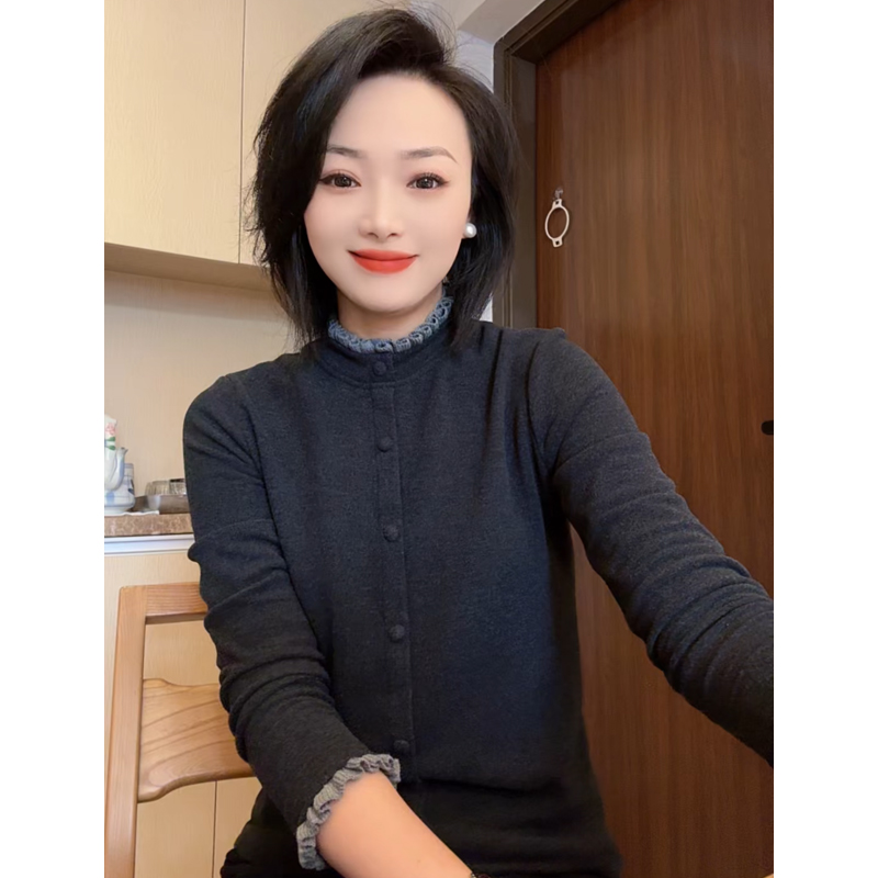 德绒打底衫新款双面绒T恤秋冬内搭可外穿木耳边套头加绒小衫25250