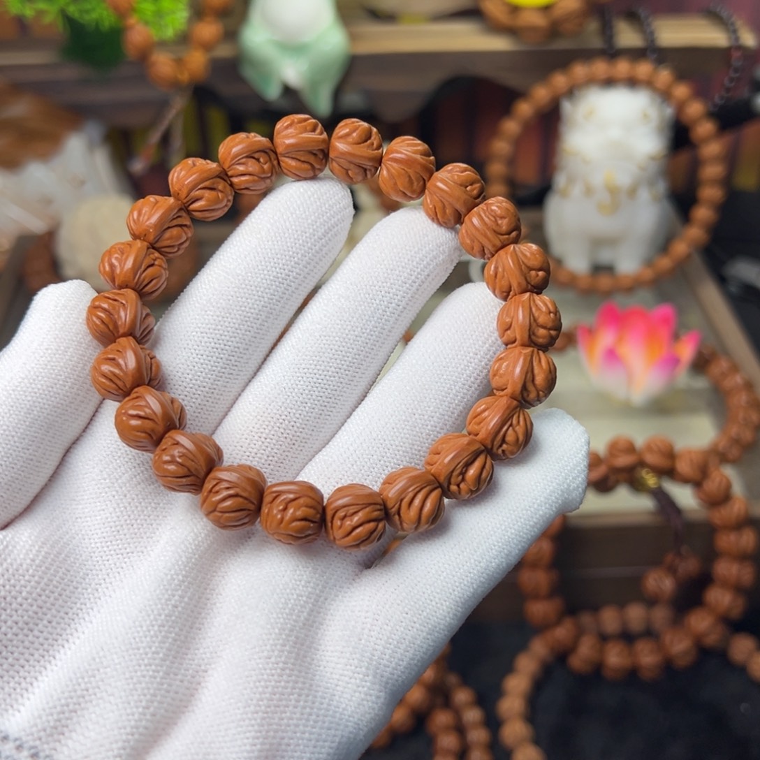 好***饭桃核吊坠双脊龙手串12