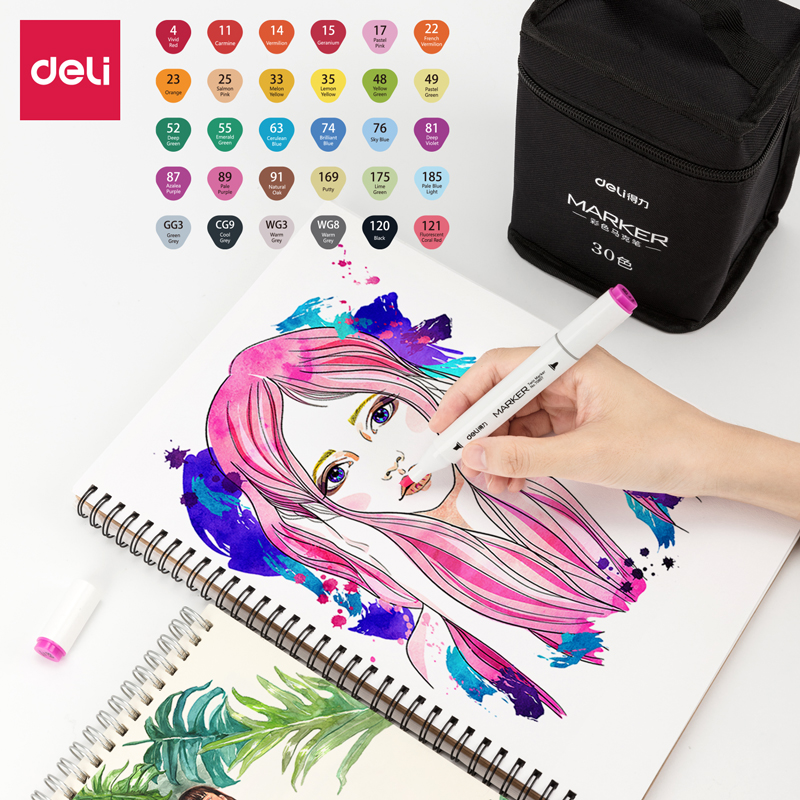 Deli/得力70807布袋装白色三角杆彩色马克笔