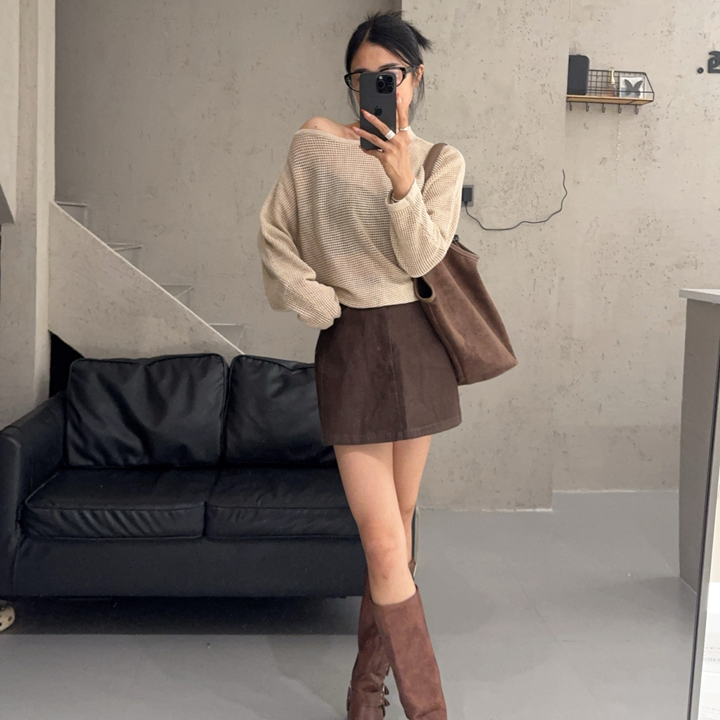 针织显瘦休闲风长袖镂空毛针织衫百搭复古上衣宽松