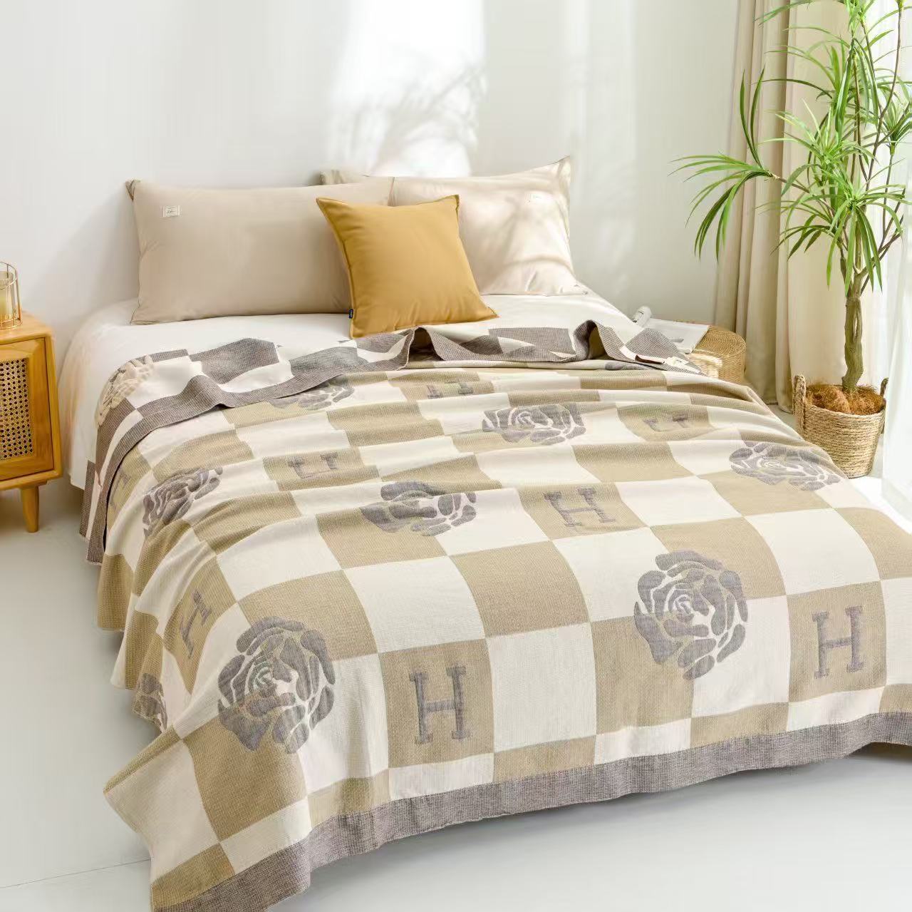 【咖色玫瑰】200*230cm轻奢罗布麻软凉席床盖