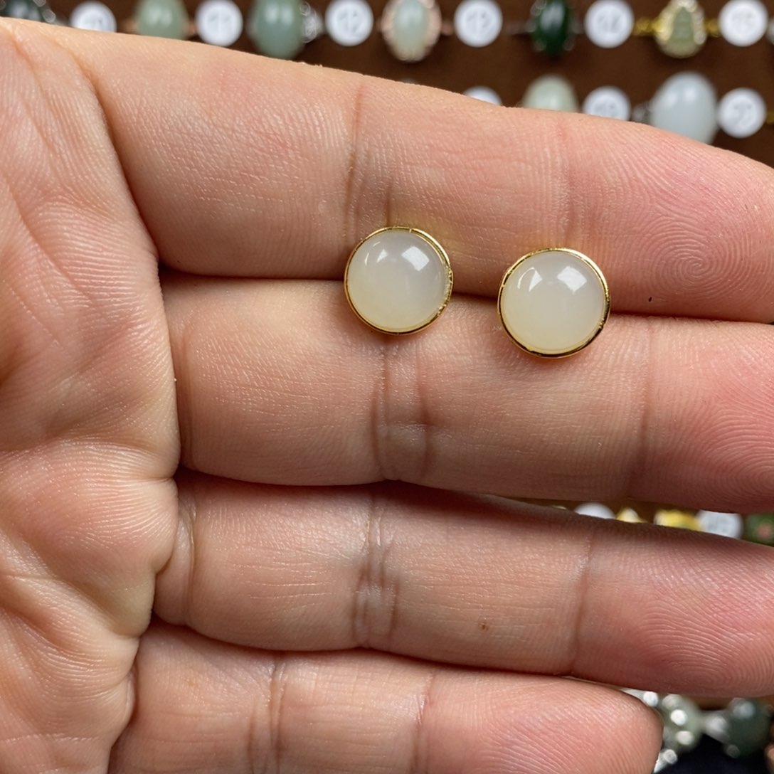 和田玉（青白玉）戒指银S925镀金镶嵌