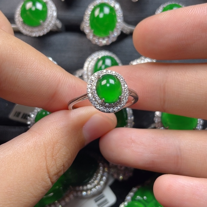 翡翠戒指银S925镶嵌戒指