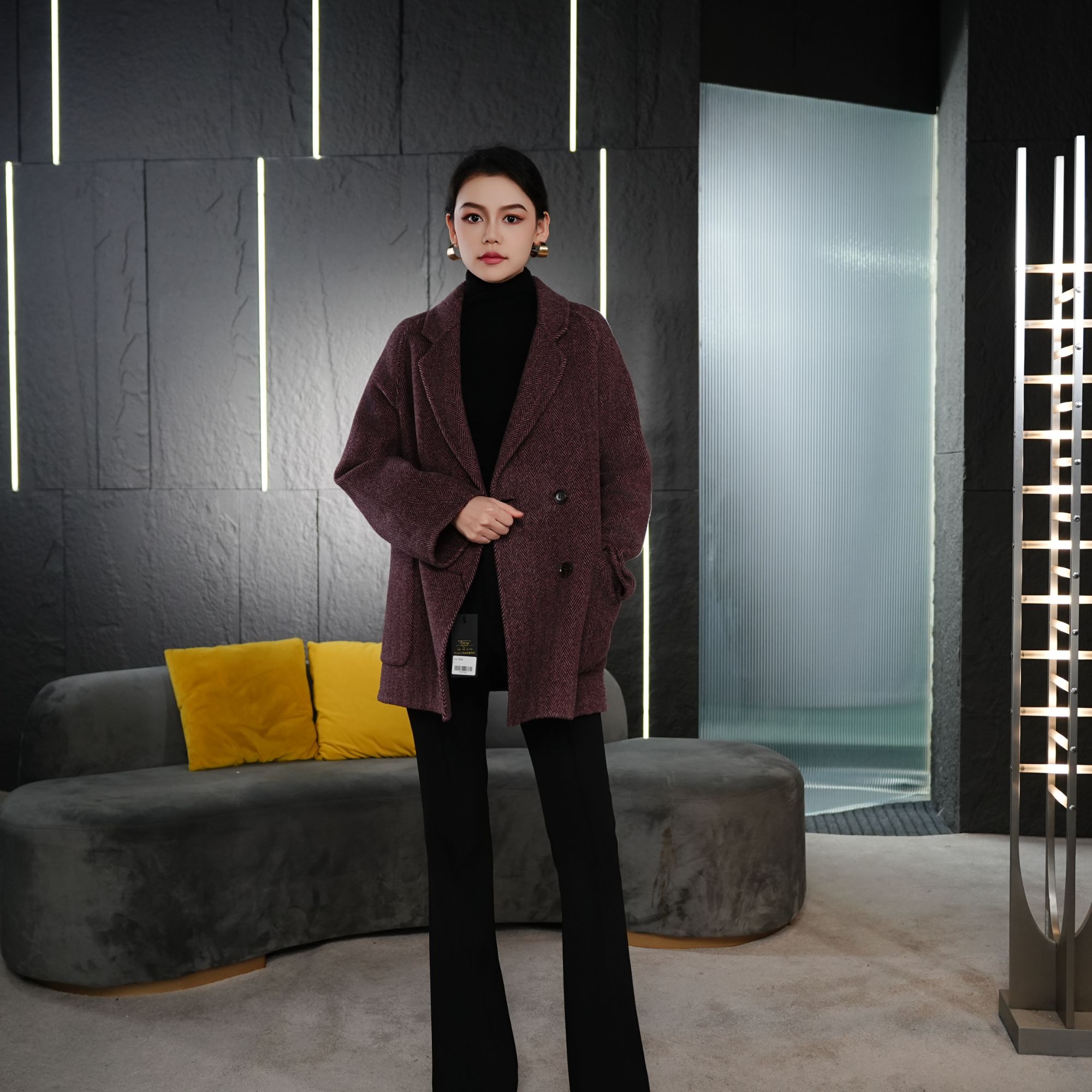 Q002多色毛呢大衣