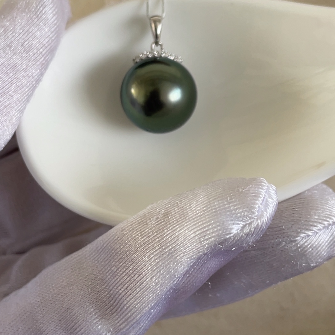 18K金镶嵌海水珍珠吊坠(不含链)13.8mm