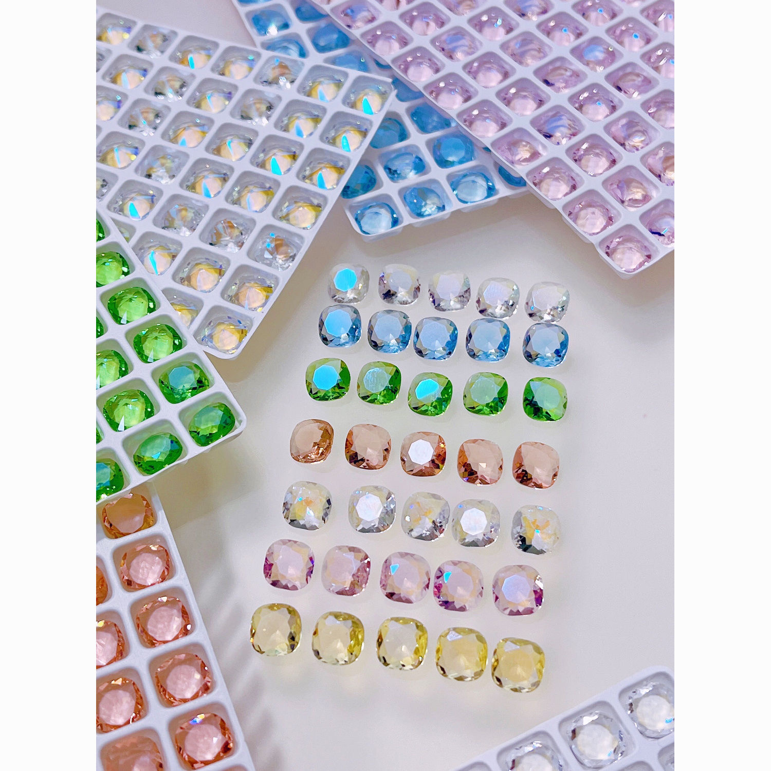 【透色肥方】水晶肥方尖底钻混色冰透美甲钻饰品超闪爆款春夏款彩色