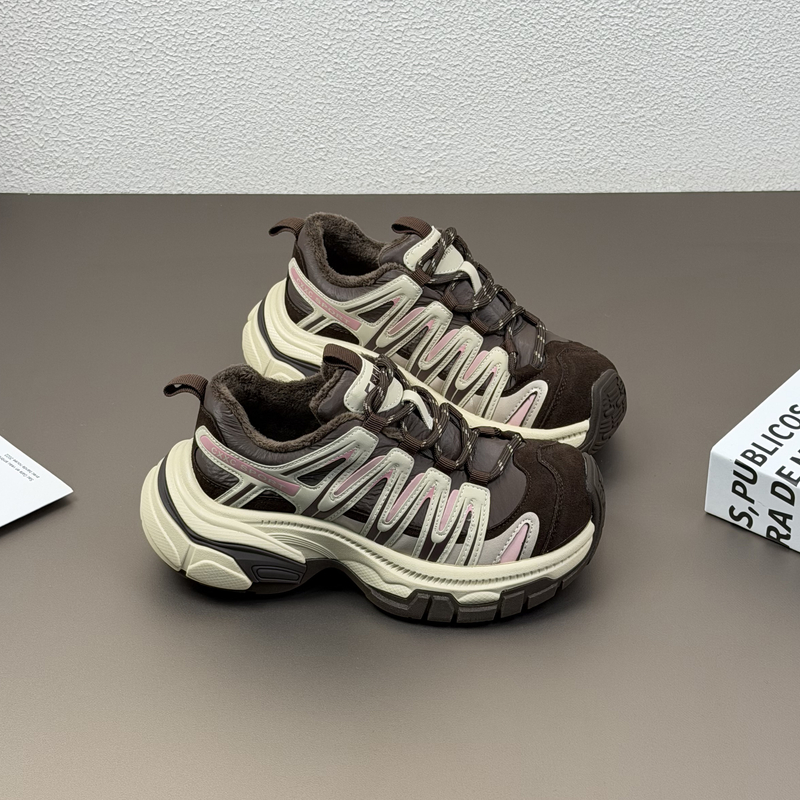 厚底加绒老爹鞋女2025冬季新款女鞋真皮百搭舒适保暖休闲运动鞋女