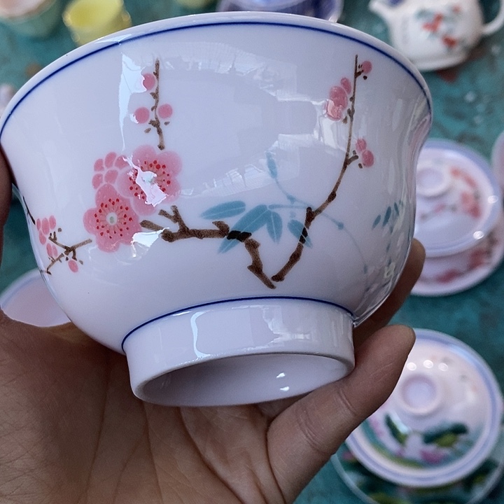 摆件陶4.5红稀土红梅碗