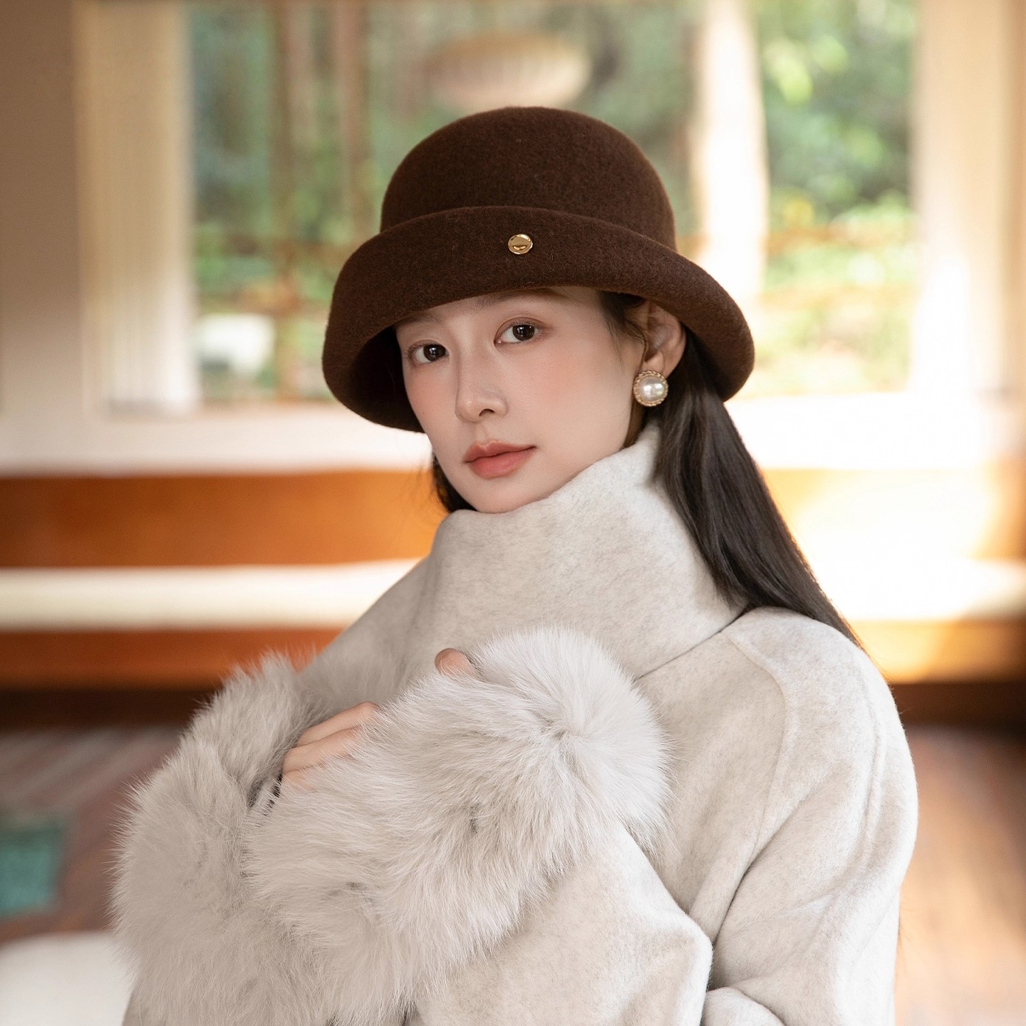 法式卷边羊毛礼帽女复古显脸小渔夫帽2025秋冬新款帽子时尚盆帽女