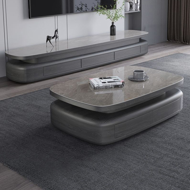 意式极简椭圆形岩板茶几电视柜组合客厅家用小户型茶几桌2025新款