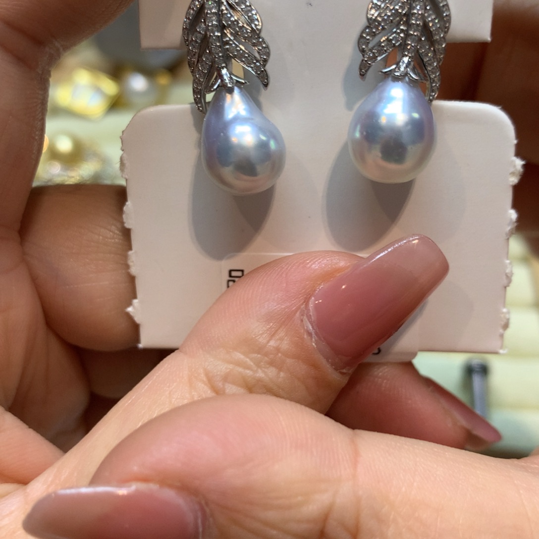 海水珍珠耳饰银S925镶嵌