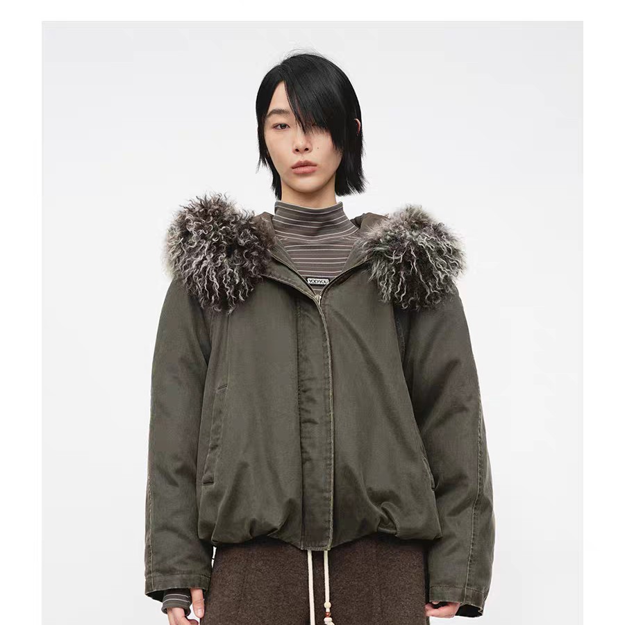 YOEYYOU量感毛领羽绒服25冬季新款复古可拆卸毛领白鹅绒保暖外套