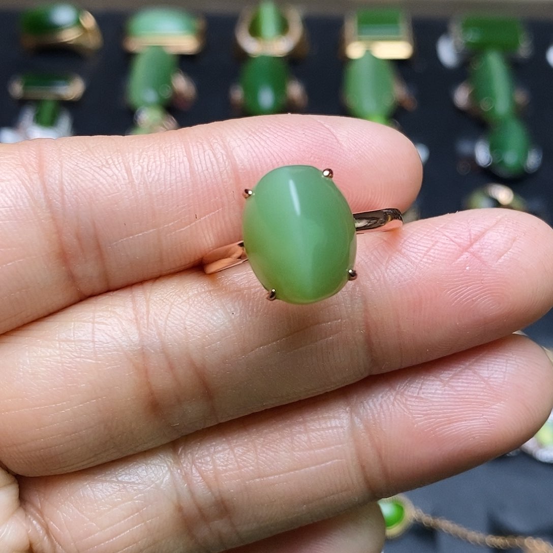 和田玉（碧玉）戒指银S925镶嵌