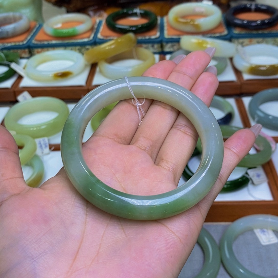 和田玉手镯未镶嵌静*@和田玉翠青58