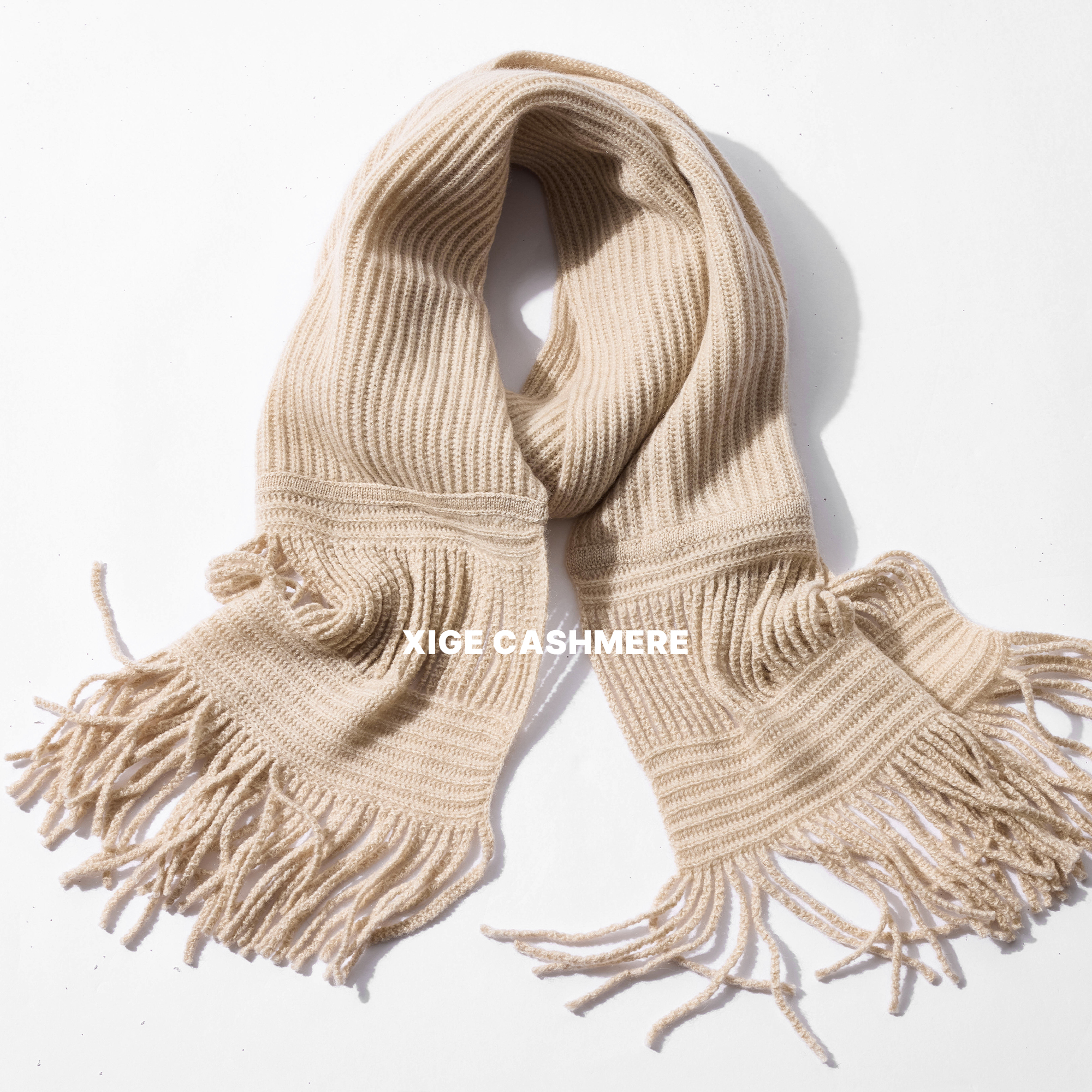 喜歌 100山羊绒秋冬加厚保暖流苏围巾 8285