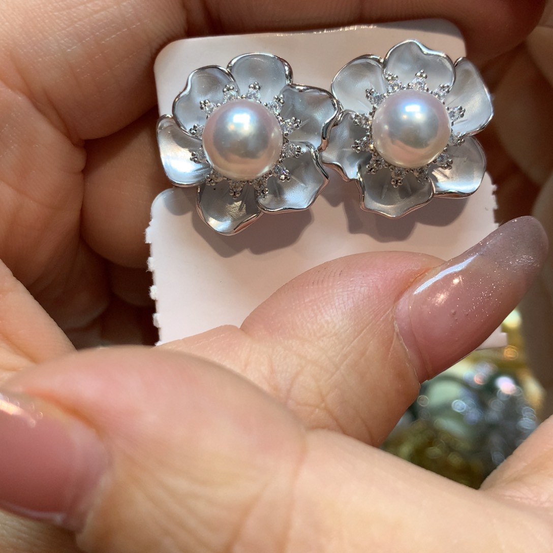 海水珍珠耳饰银S925镶嵌