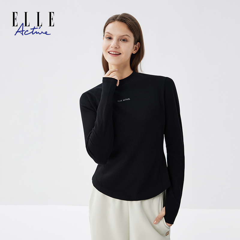 ELLE Active针织半高领长袖女打底衫百搭舒适修身运动显瘦女士T恤