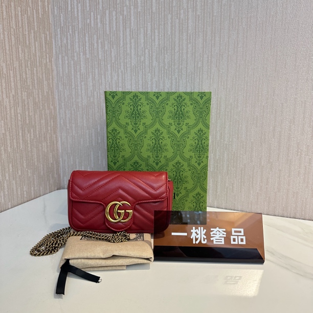 95新 GUCCI/古驰 一桃/98新/古驰 红色马蒙mini斜挎