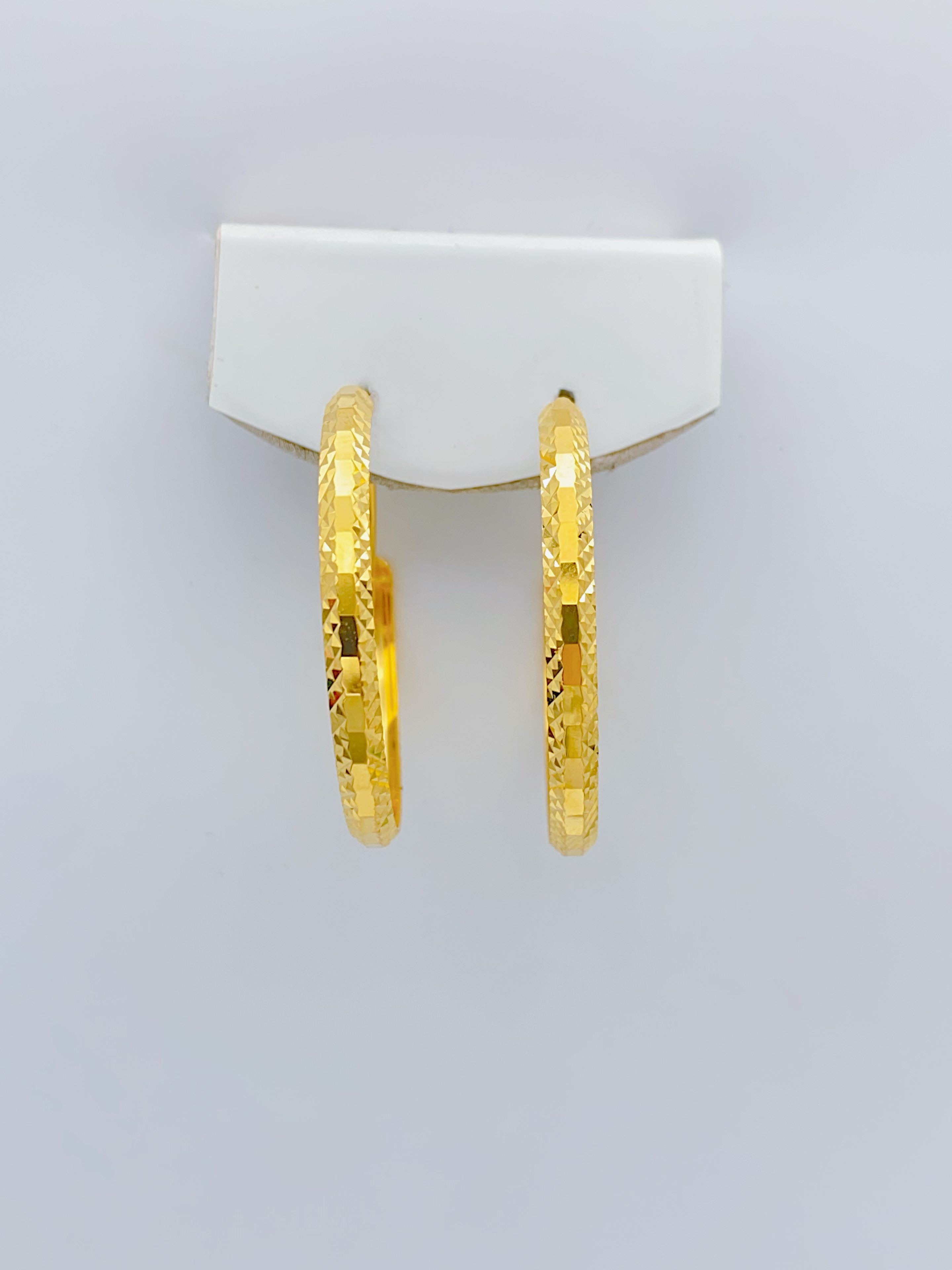 老庙黄金2 足金 精工5G工艺 镜面间花 耳圈 2.15克