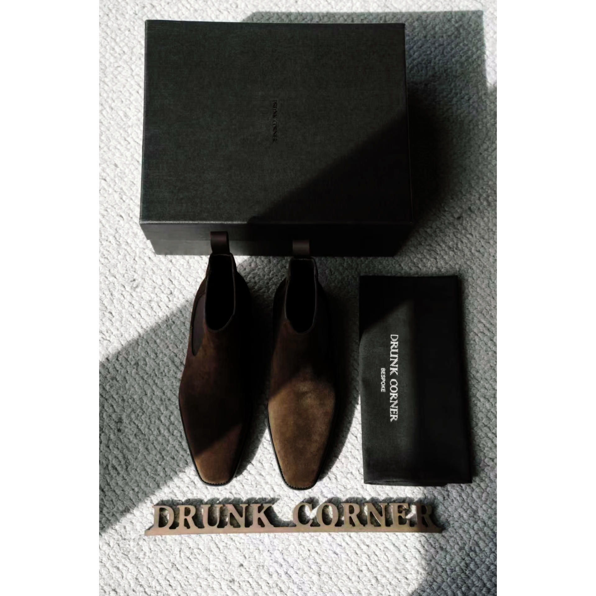 DRUNKCORNER 牛皮反绒复古风切尔西靴