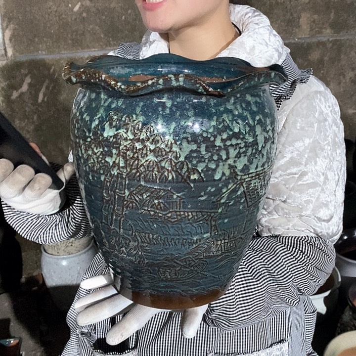 紫砂花盆瑕疵口24高27