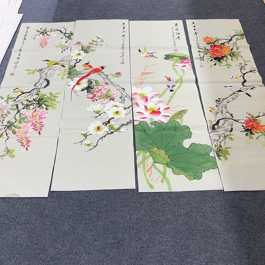 国画XL精品国画作品四条屏
