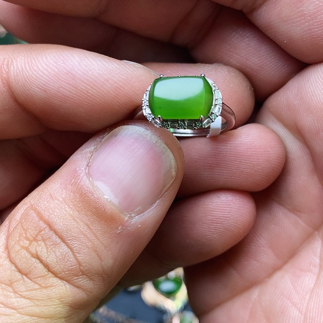 和田玉（碧玉）戒指银S925镶嵌