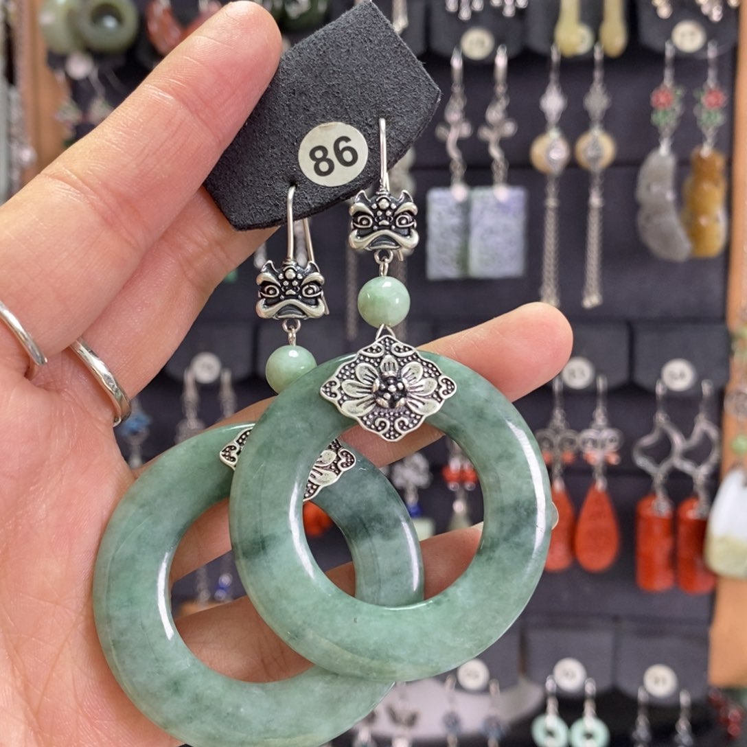 翡翠耳饰银S925镶嵌禁*X25