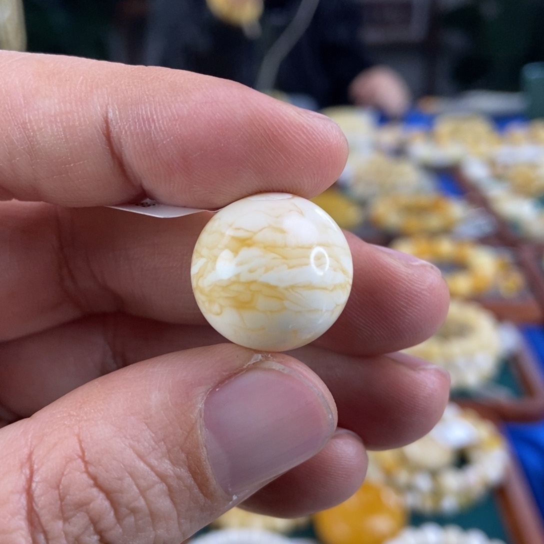 琥珀珠宝奇石未镶嵌18.8mm白虎皮纹珠3.67