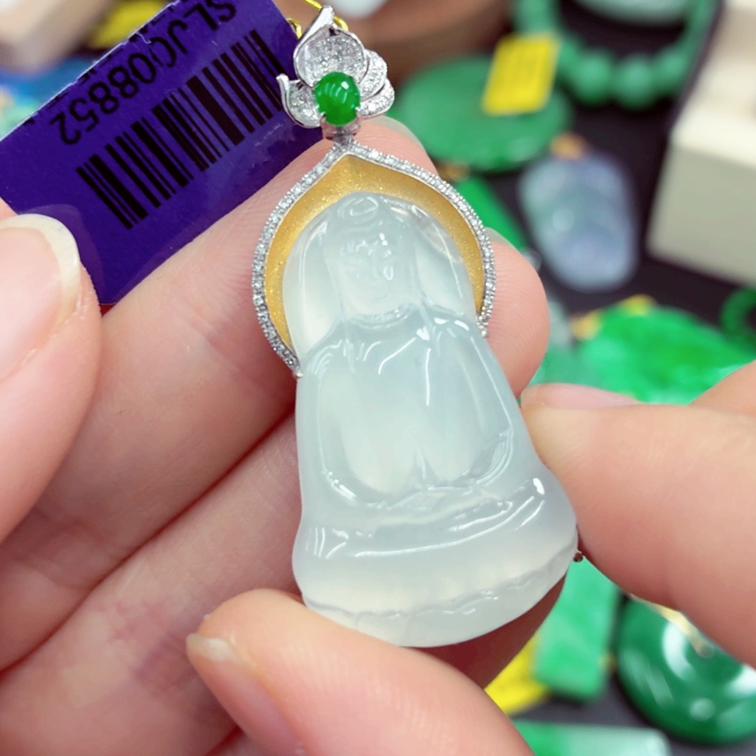 翡翠18K金镶嵌吊坠(不含链)