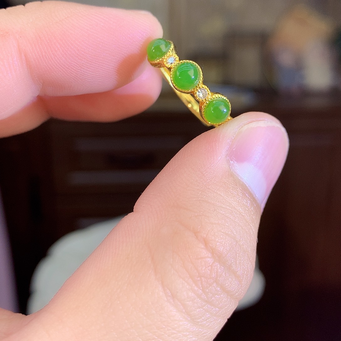 吊坠(不含链)银S925镶嵌和田玉（碧玉）戒指