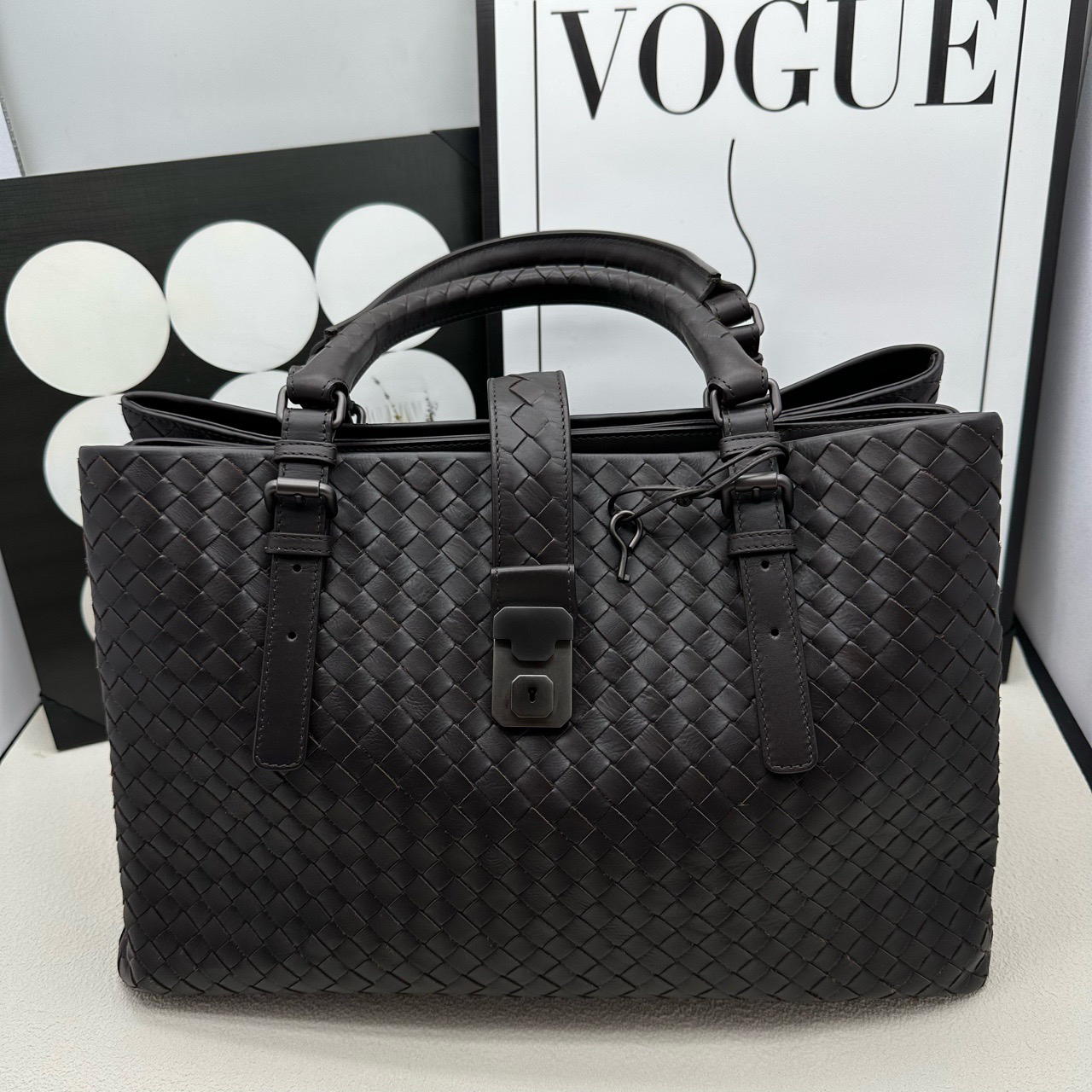 95新 BOTTEGA VENETA/葆蝶家 咖色编织罗马手提包