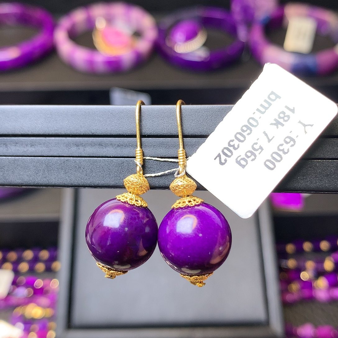 苏纪石（舒俱来）耳饰18K金镶嵌