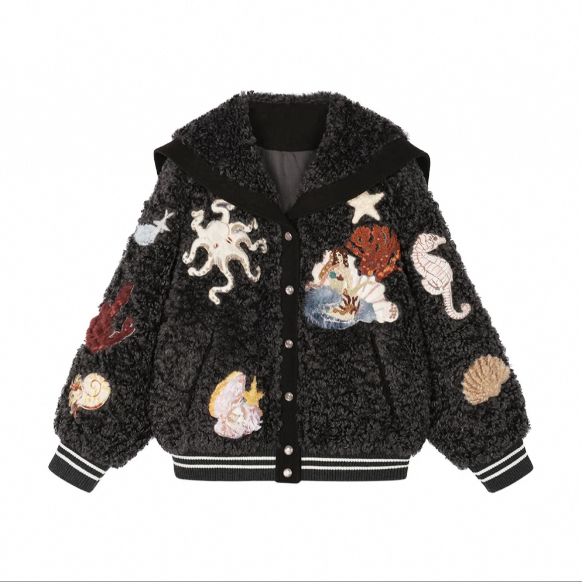 【Y1229】25冬季新海底系列卡通贴布绣宽松海军领棒球外套