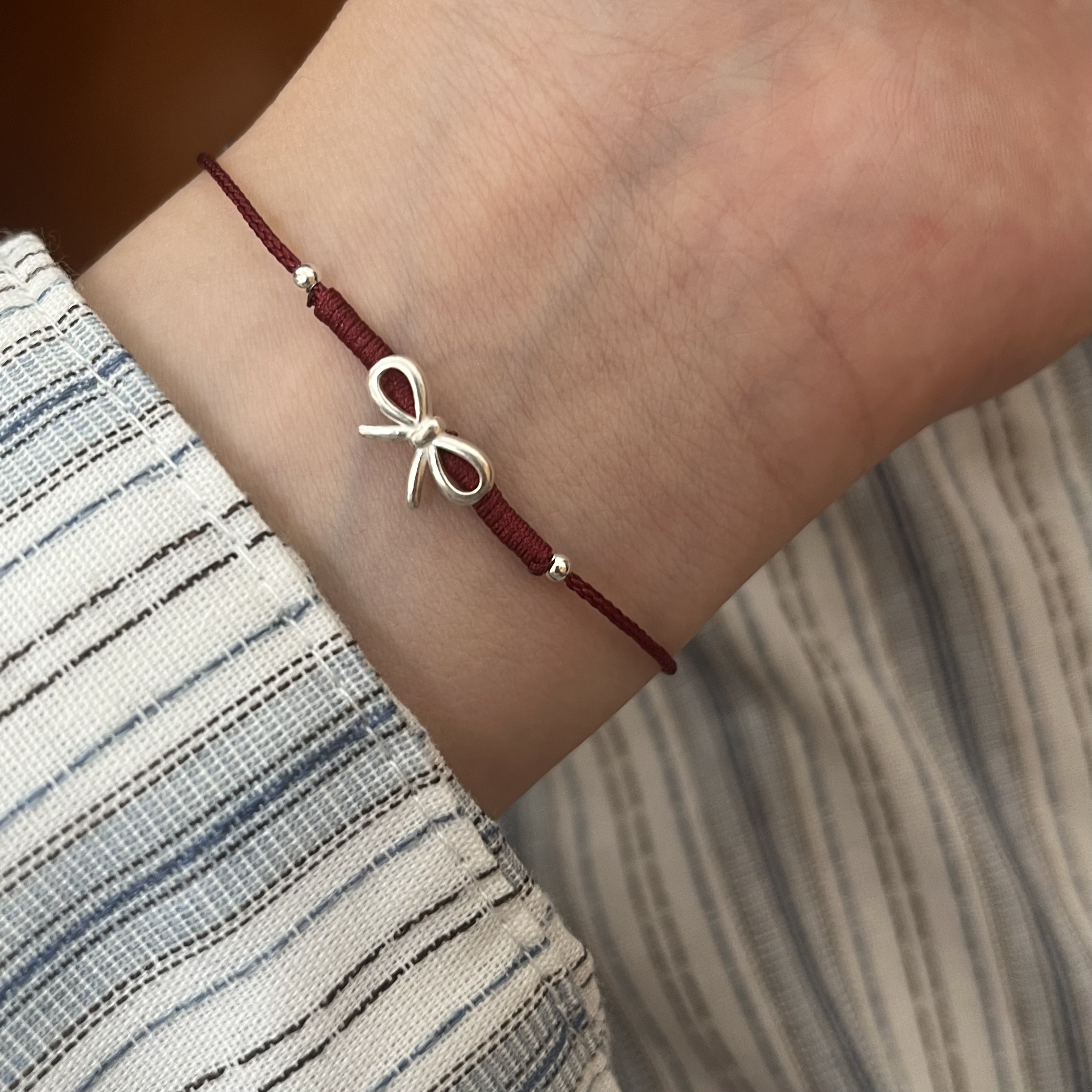 925银手链 韩ins百搭气质简约  芭蕾蝴蝶结红绳手链