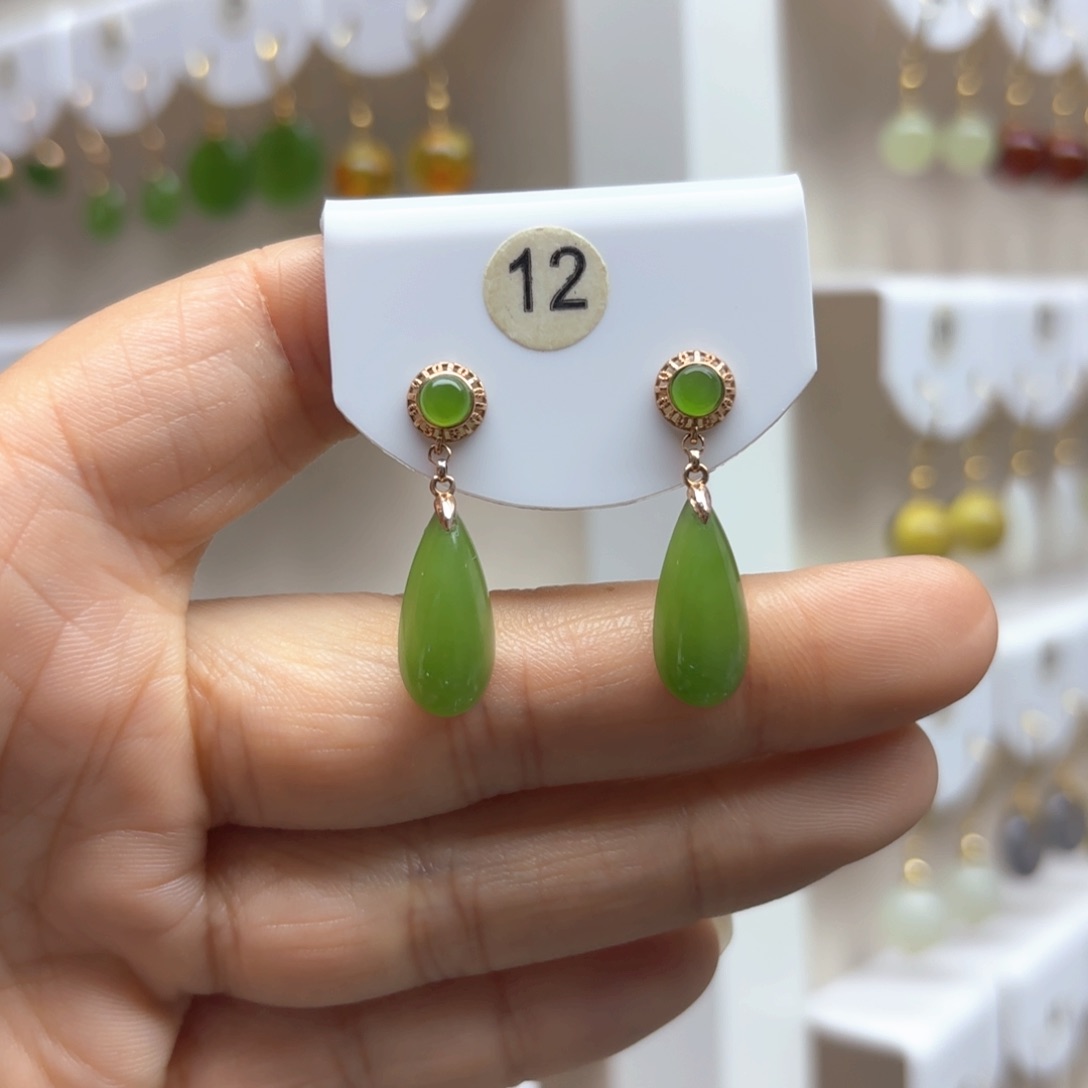 和田玉耳饰18K金镶嵌