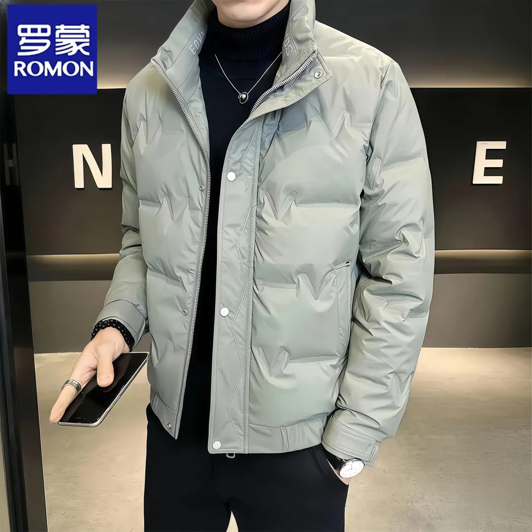Romon/罗蒙羽绒服男士加厚保暖时尚轻薄外套2025冬季立领休闲短款