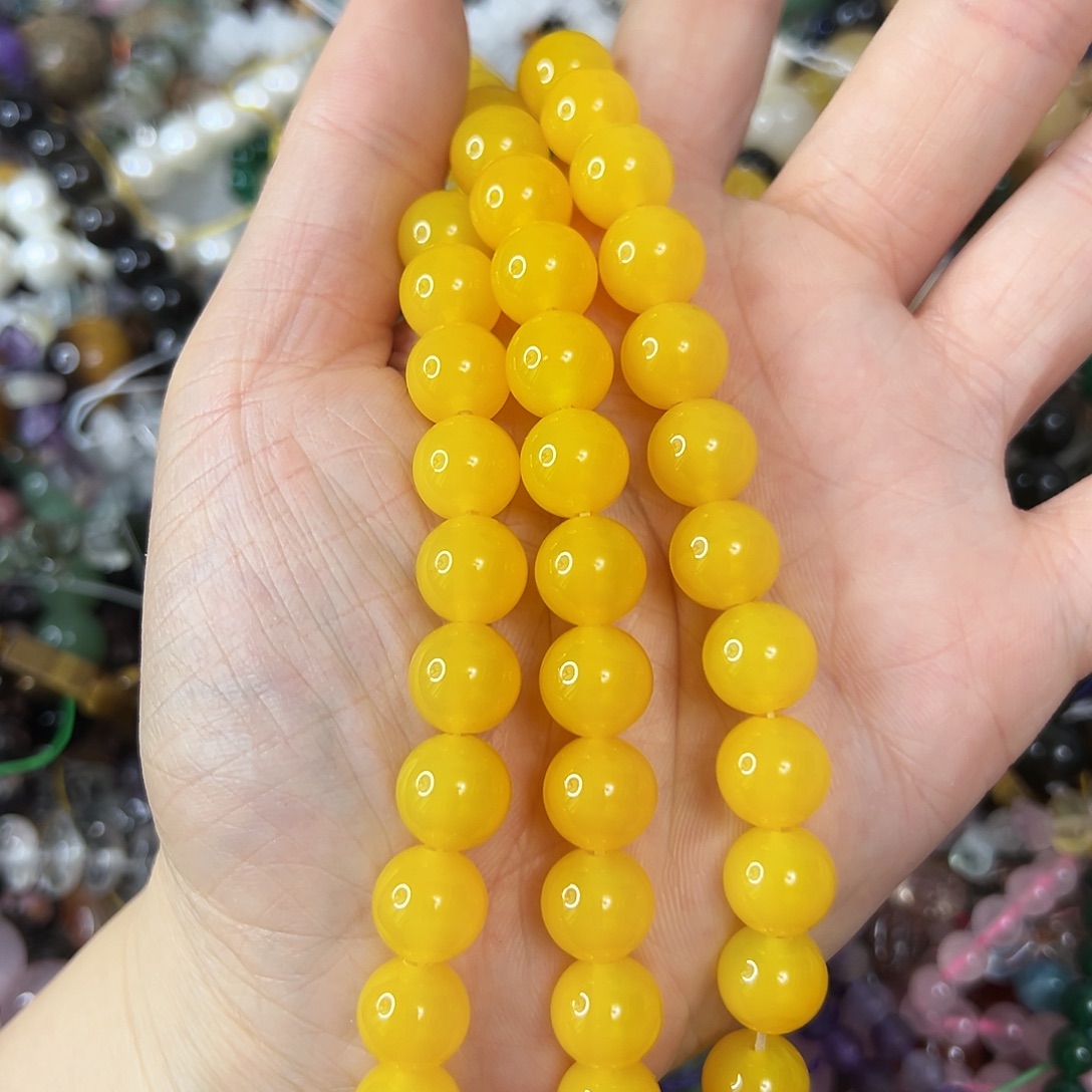 玛瑙/玉髓合金珠宝半成品，7A卡10鸡油黄玛瑙一条