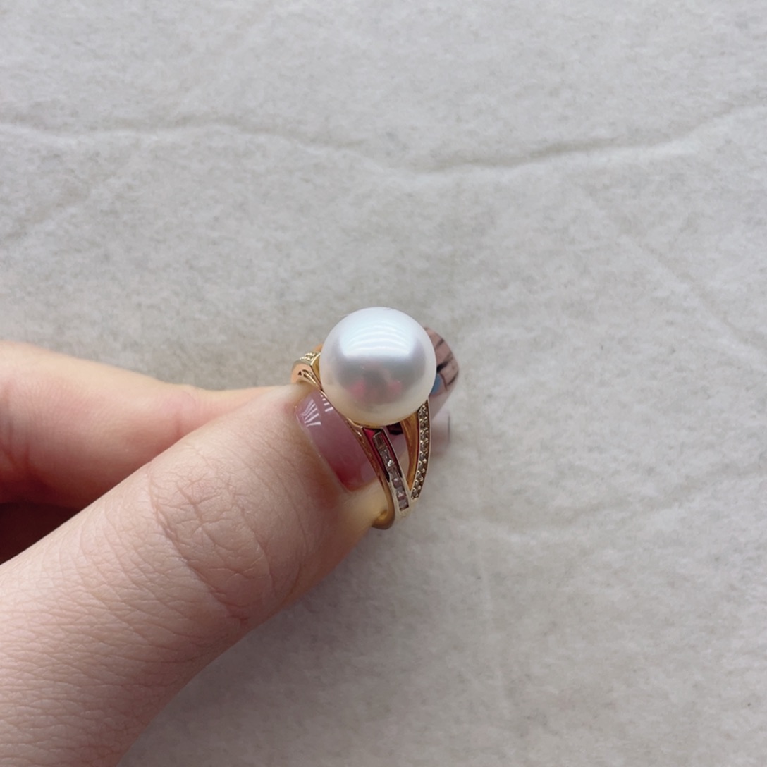 海水珍珠戒指银S925镶嵌A6