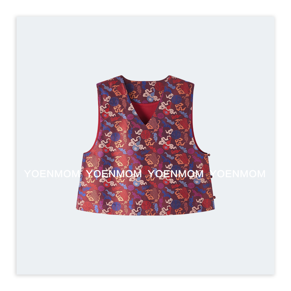 YOENMOM·八宝葫芦·100桑蚕丝蜀锦幻彩偏光感简约V领国风套头马甲