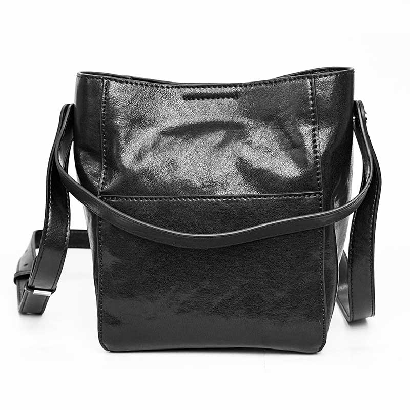 植鞣头层牛皮女士水桶极简双根拉链斜挎包包时尚休闲
