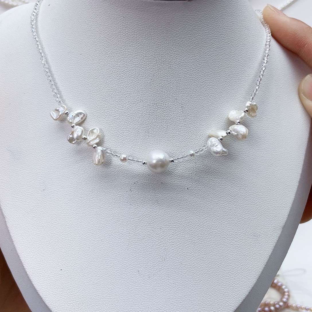 颈饰银S925镶嵌淡水珍珠