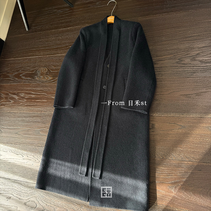 【极简 高级感】重磅皇家羊驼贝贝 V领飘带羊驼毛大衣冬 SM 25601