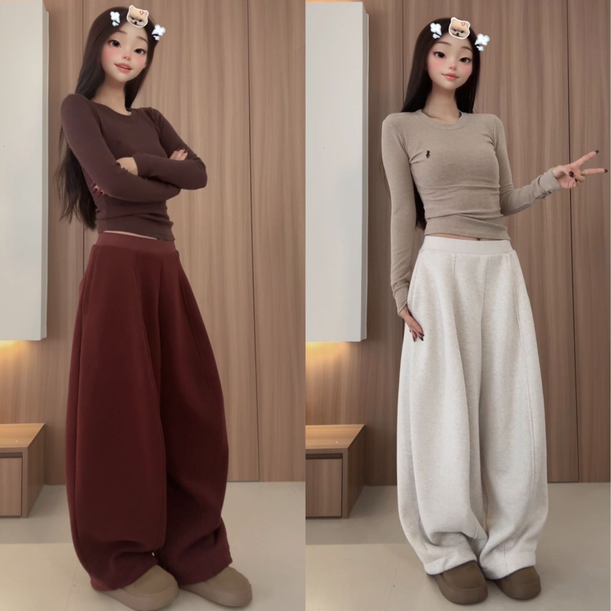 2025欧货新款加厚加绒松紧腰宽松女冬季无廓形弯刀阔腿气球裤女