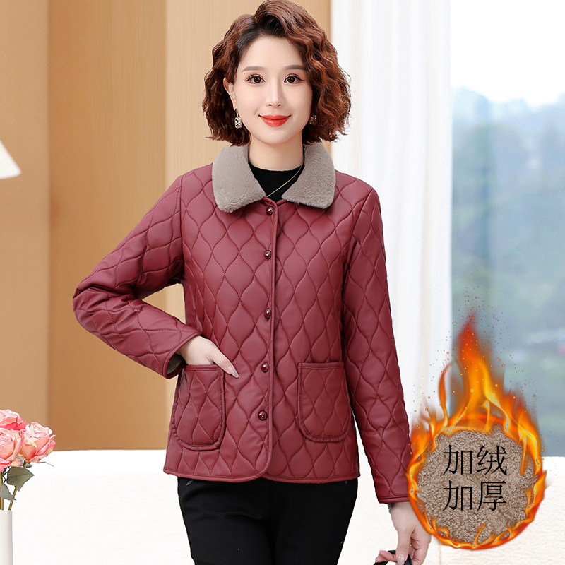 冬季时尚棉衣女士大码新款棉袄外套加绒加厚PU保暖棉袄棉服