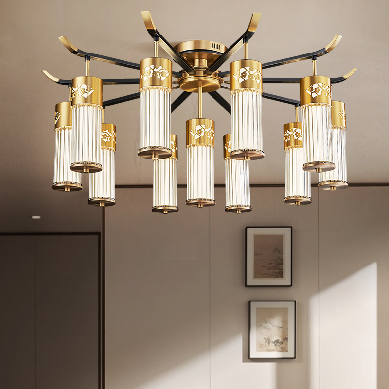 新中式全铜吸顶吊灯国风大气家用禅意轻奢客厅餐厅吊灯全铜水晶灯