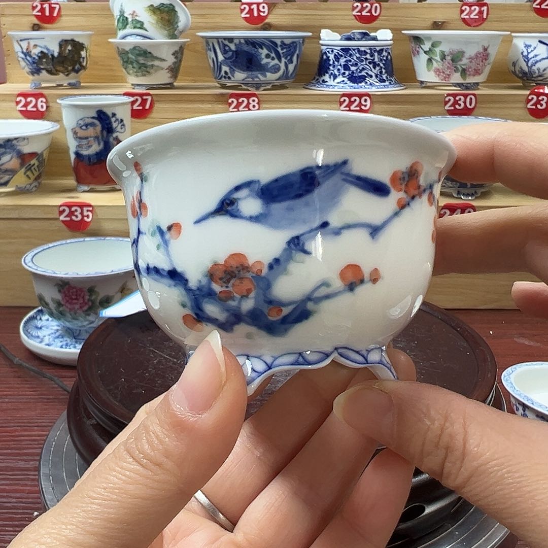 白泥花盆手绘陶瓷花盆手工内口6.8高5.2