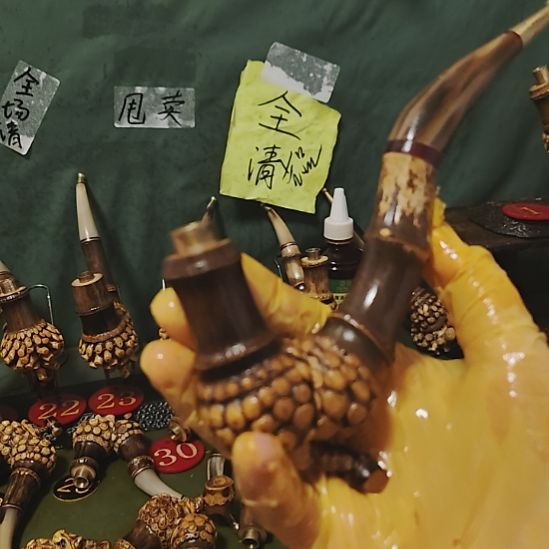 ༺***༻贵州特色竹根烟斗工艺品手把件