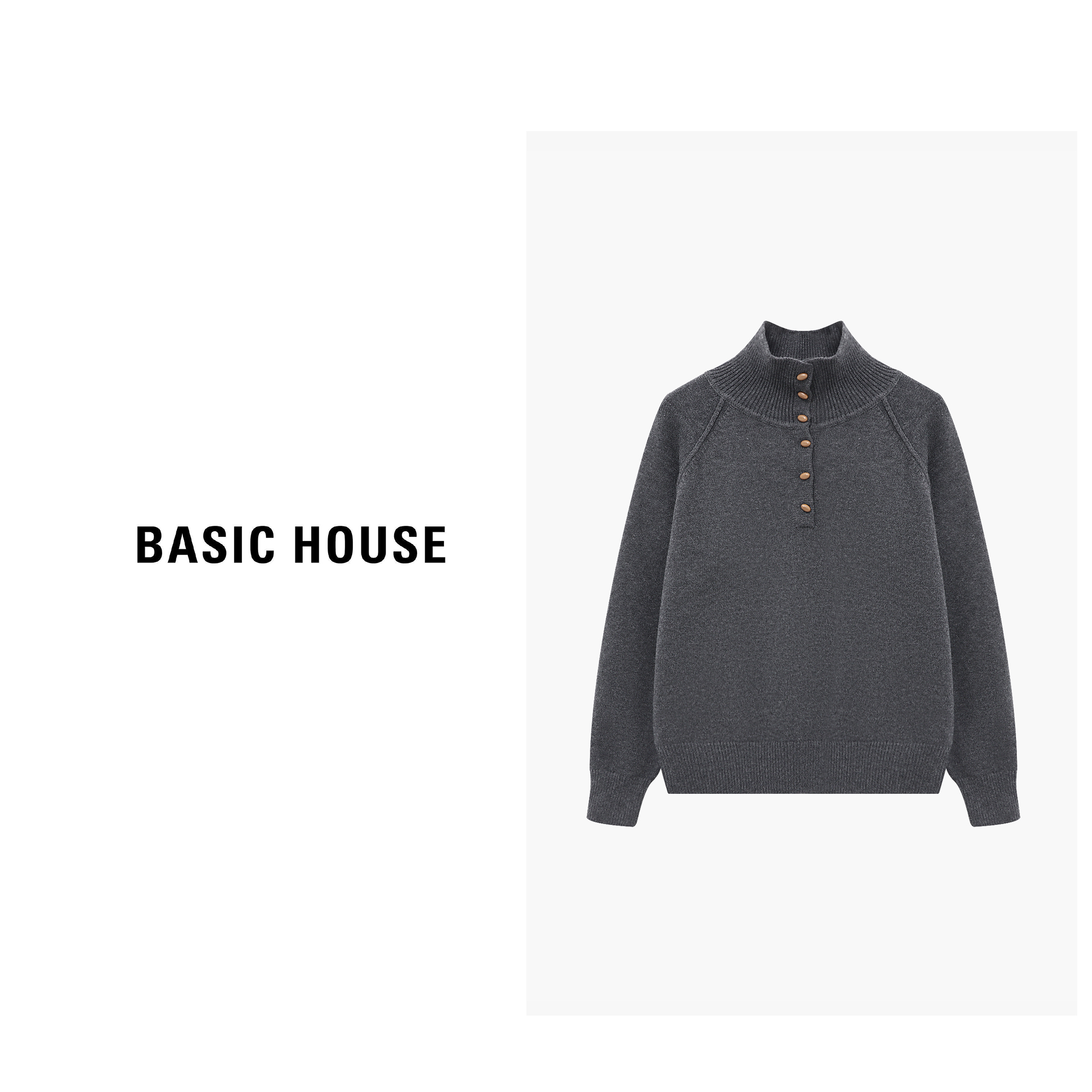Basic House/百家好高领毛衣长袖针织休闲半高领毛衣-B0625B5SUN2