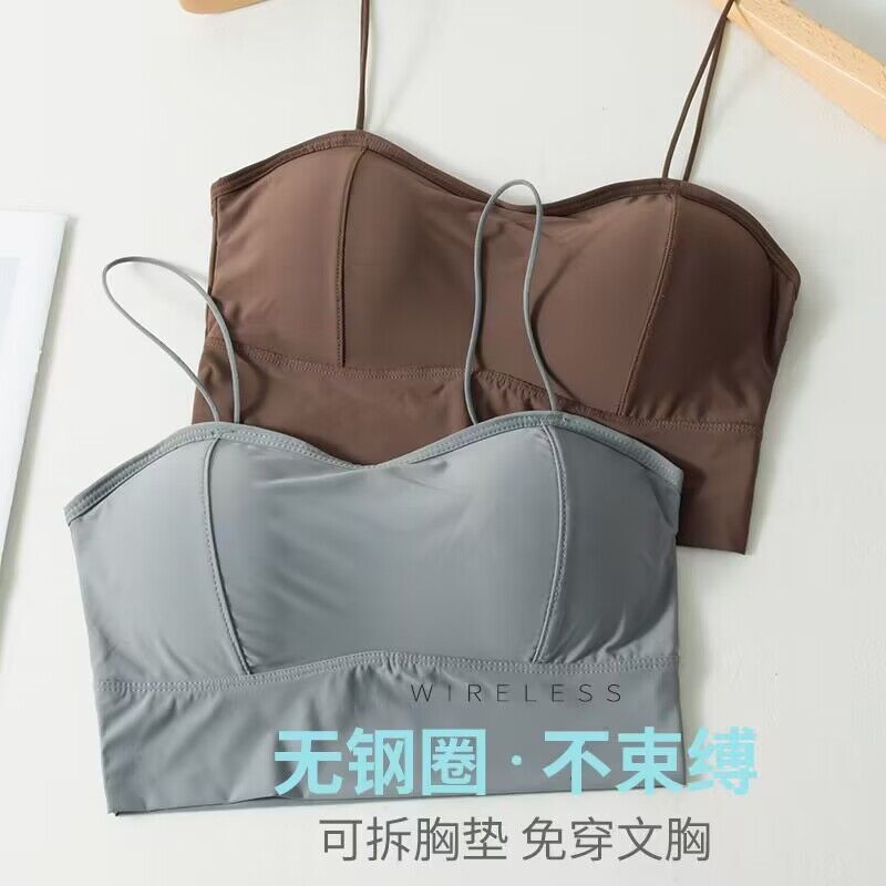加厚胸垫细肩带冰丝美背聚拢无钢圈防走光吊带背心小胸显大抹胸